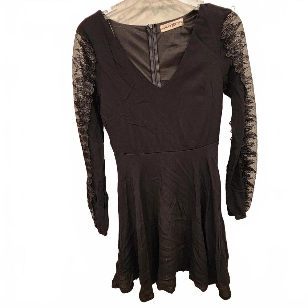 Altar'd State Black Fit and Flare dress with embroidered sleeve size Small